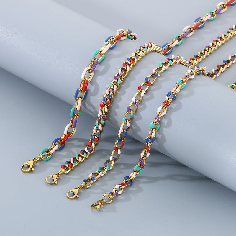 Cross-border Versatile Stainless Steel Oil Drip Cuban Chain Necklace Fashion Versatile Titanium Steel Unisex Titanium Steel Jewelry Accessories