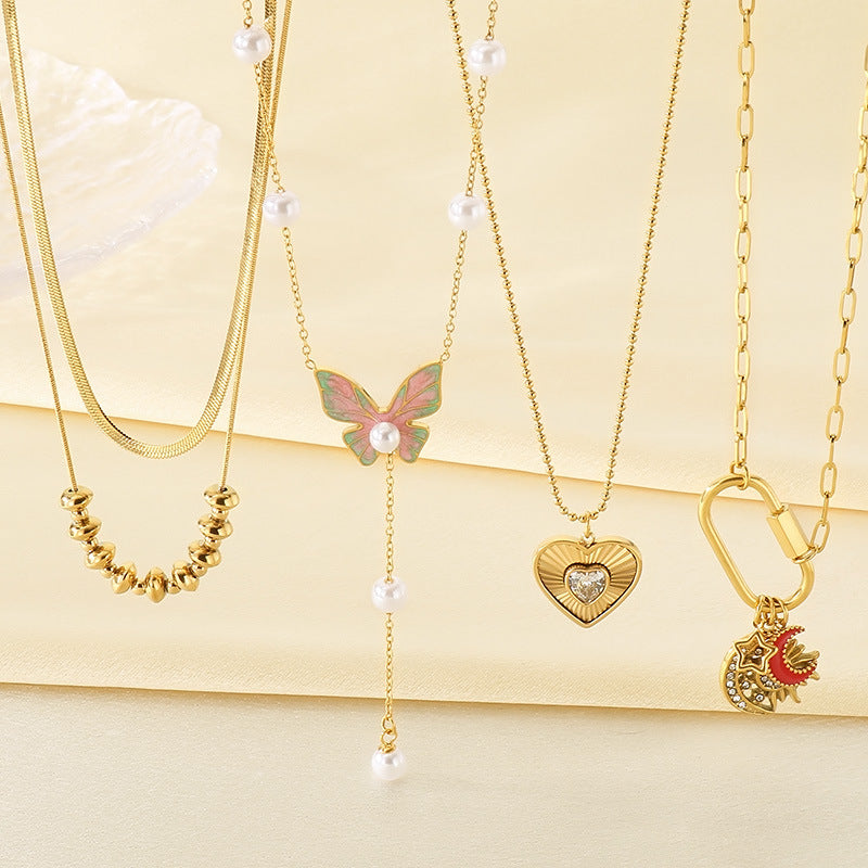Gold Charm Layered Necklace Set