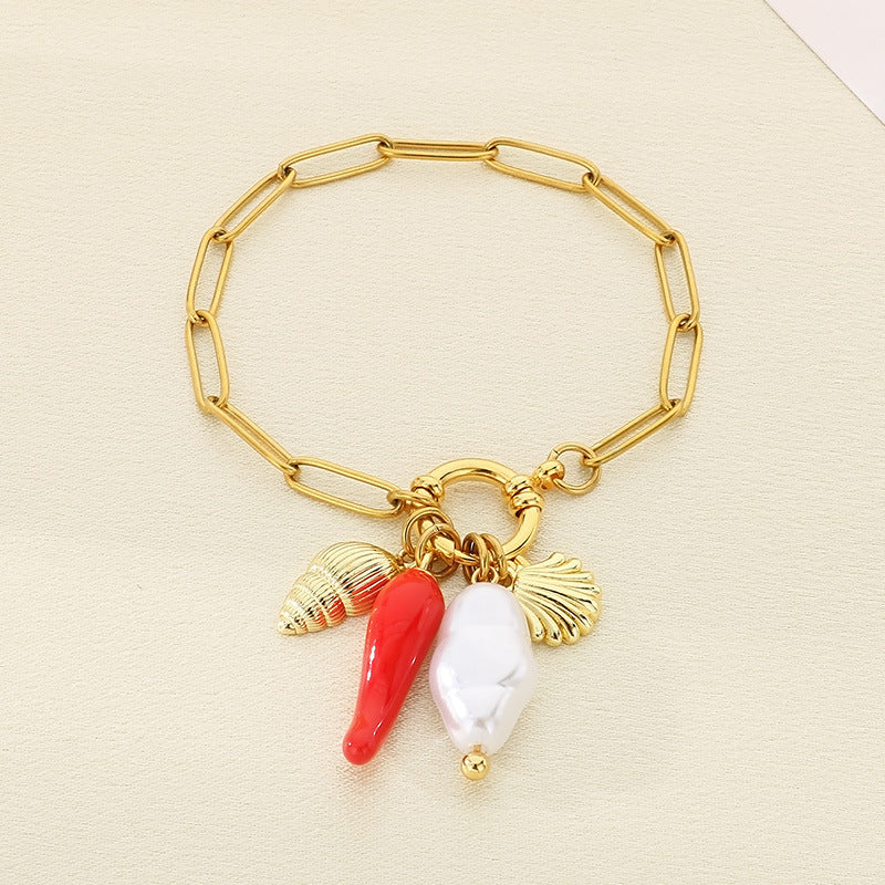Summer vacation seaside shell wind jewelry stainless steel bracelet pendant strawberry cherry jewelry spot wholesale