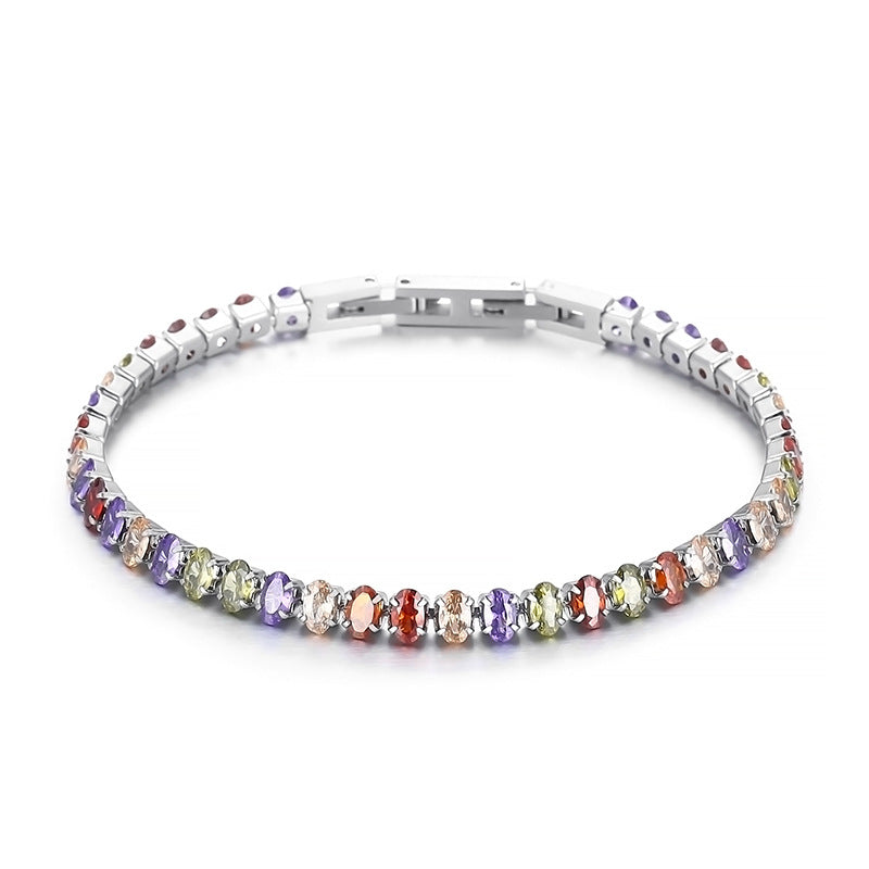 Light luxury Mori series simple and versatile color zircon bracelet female, fashionable titanium steel square chain splicing full diamond bracelet