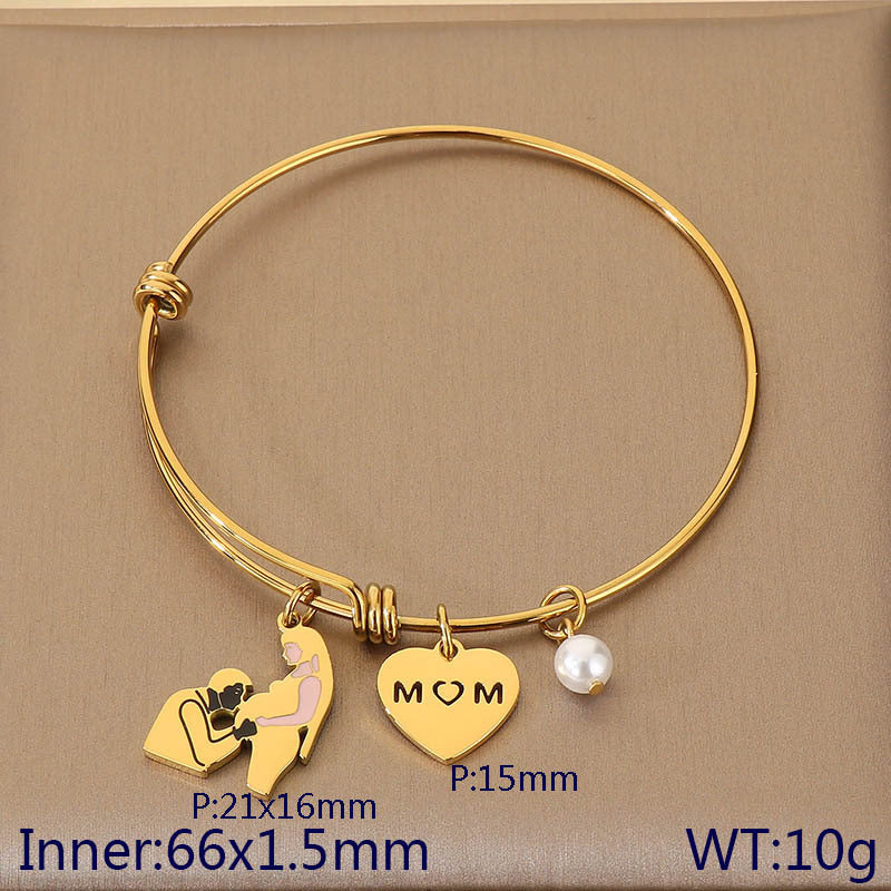 European and American cross-border family hand jewelry love retractable bracelet fashion creative stainless steel MOM Mother's Day gift