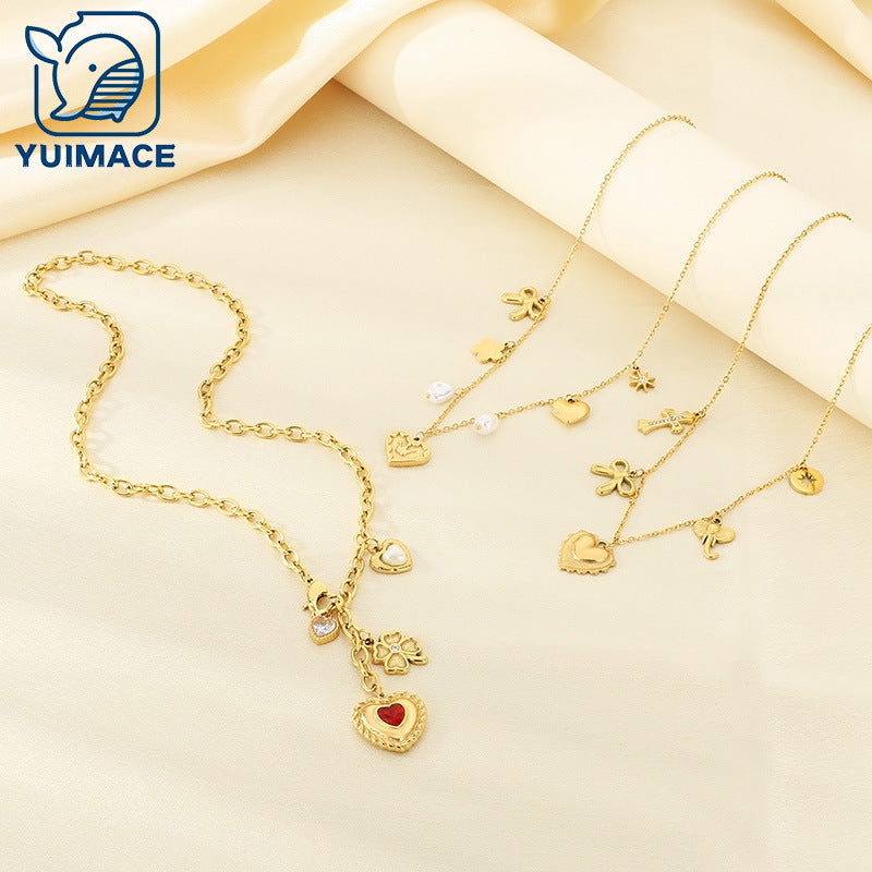 Cross-border European and American stainless steel love necklace high-end pendant niche design bow collarbone chain titanium steel jewelry