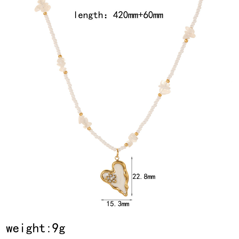 Cross-border European and American personalized stainless steel love necklace women's niche design diamond-encrusted oil dripping heart-shaped titanium steel clavicle chain