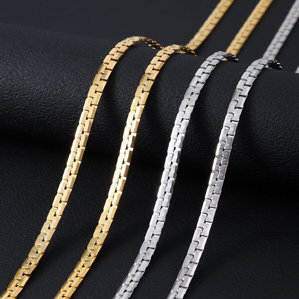 Cross-border new stainless steel 6DC embossed necklace 18K vacuum plating, titanium steel collarbone chain jewelry necklace wholesale