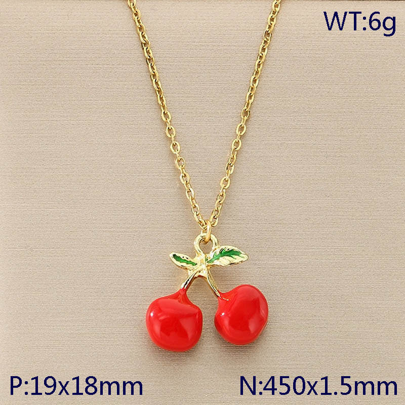 Cute Red Enamel Fruit Charm Necklace