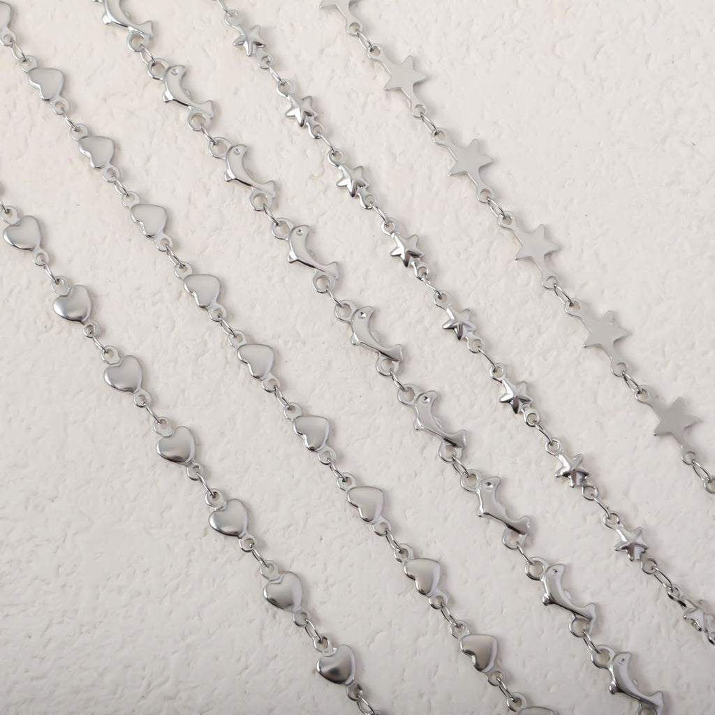 European and American cross-border stainless steel vacuum electroplating gold peach heart dolphin five-pointed star necklace handmade chain jewelry accessories wholesale