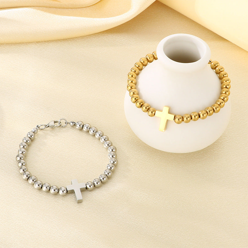 Gold & Silver Cross Beaded Bracelet