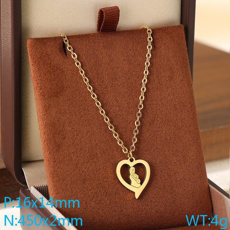Cross-border Mother's Day style Stainless steel love mom pendant necklace 18K gold simple and versatile high-sense collarbone chain