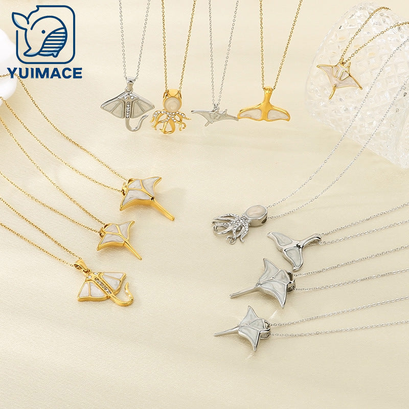 2025 new marine life series stainless steel pendant jewelry necklace accessories light luxury niche women's summer fashion