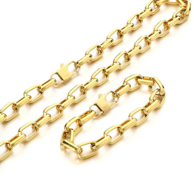 Cross-border fashion simple square Cuban chain bracelet neutral style niche design trapezoidal square buckle O-chain thick money