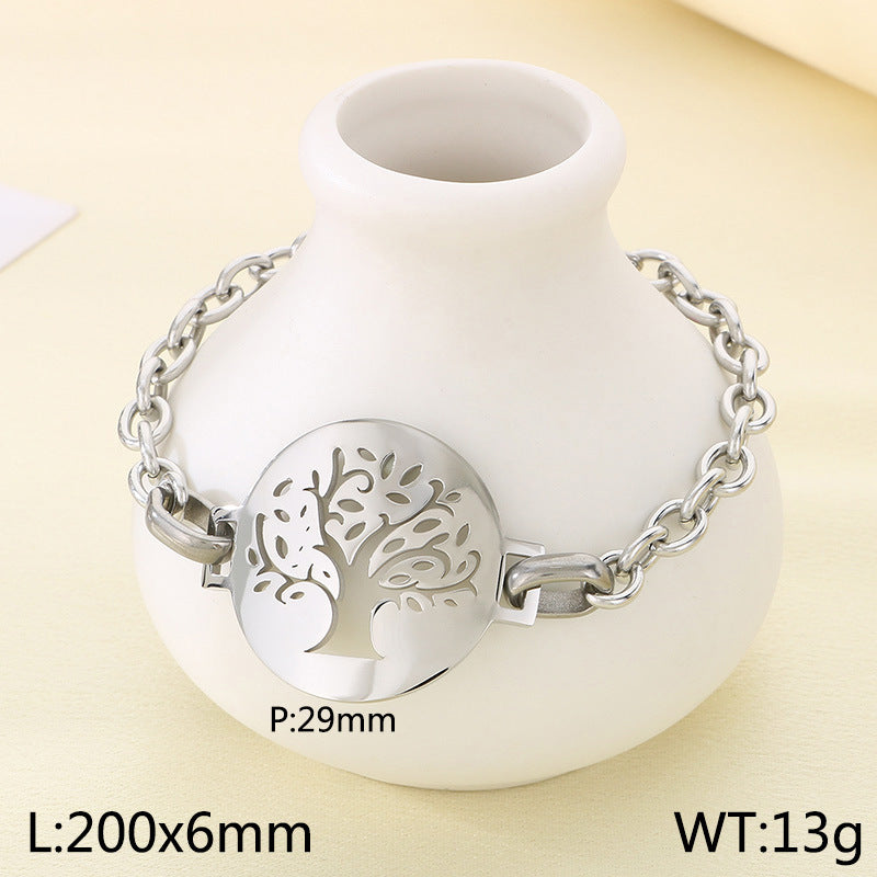 Cross-border new stainless steel hollow tree of life bracelet 18K gold stainless steel big tree bracelet high-end spot