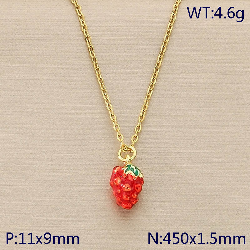 Mini Enamel Strawberry Charm Gold Necklace