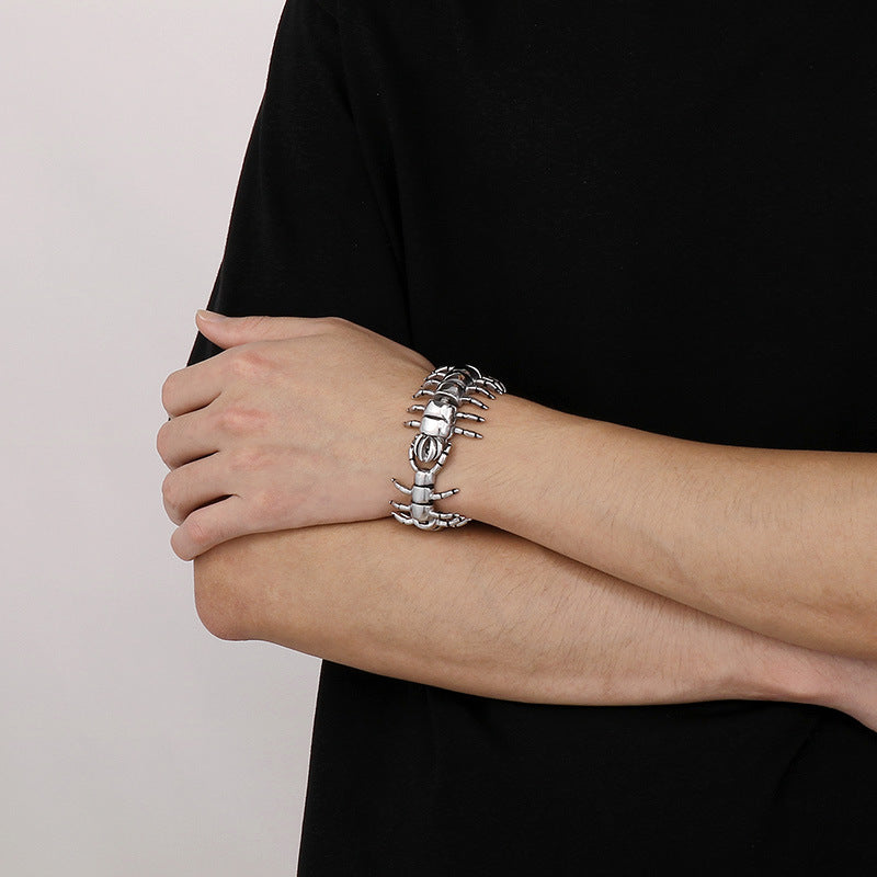 316L stainless steel personalized design jewelry, retro exaggerated centipede crocodile lizard men's titanium steel casting bracelet