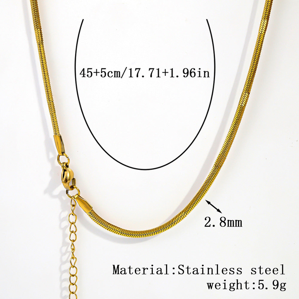 Cross-border stainless steel necklace, 18K real gold-plated snake bone chain fashion collarbone chain plain chain versatile women's titanium steel necklace