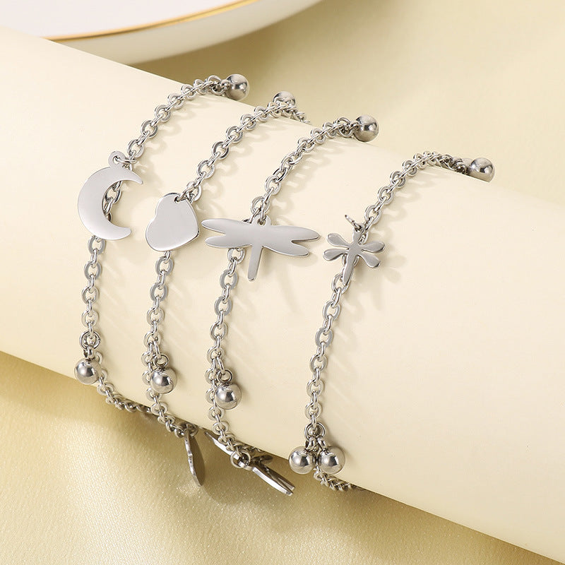 Summer vacation wind dragonfly love moon stainless steel fringed anklet female design ankle titanium steel advanced sense anklet