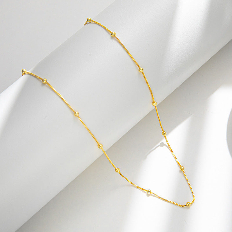 Copper-plated 18K real gold bead box chain, collarbone chain ins necklace women's short simple temperament versatile gift