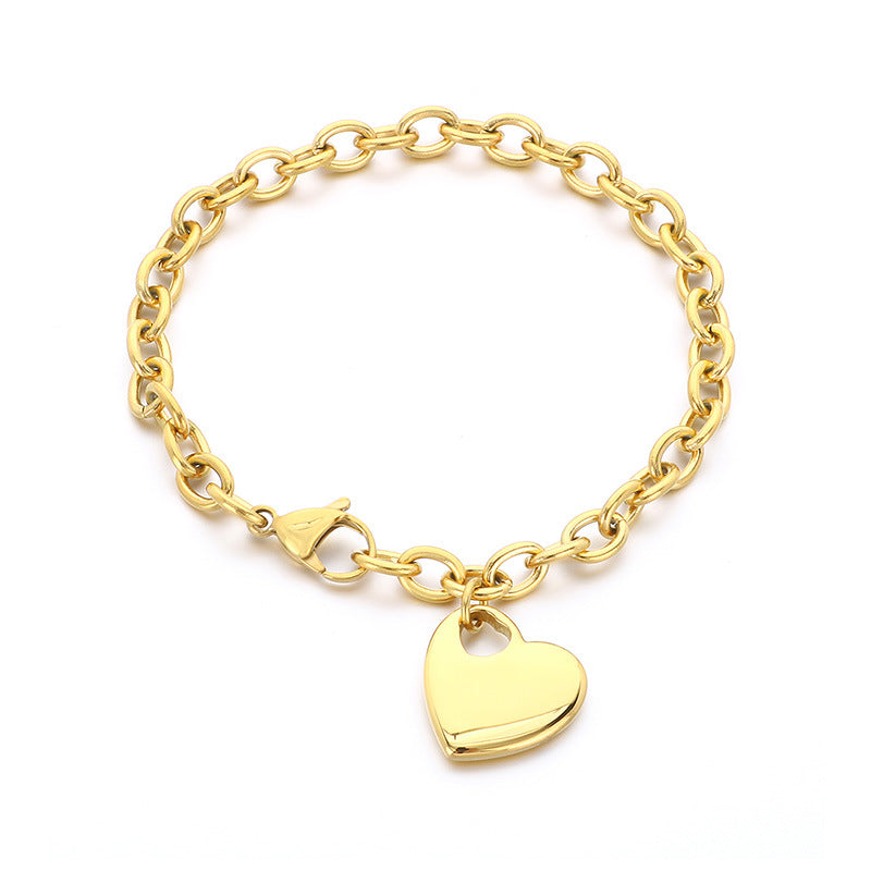 Cross-border new ins stainless steel jewelry personalized versatile glossy love titanium steel bracelet love pendant jewelry women