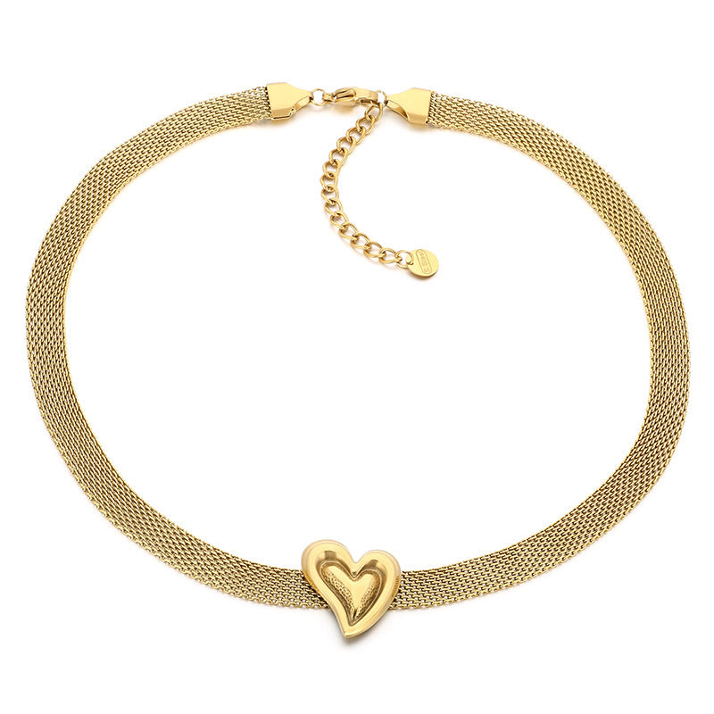 European and American fashion versatile woven mesh strap chain chain love stainless steel necklace women's collarbone chain jewelry