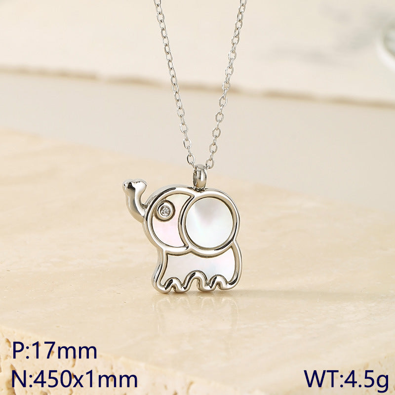 Creative Simple Sweet Fashion Versatile Shell Diamond Elephant Pendant Premium Necklace Women's Accessories