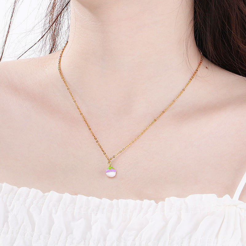 Mini Enamel Fruit Charm Gold Necklace