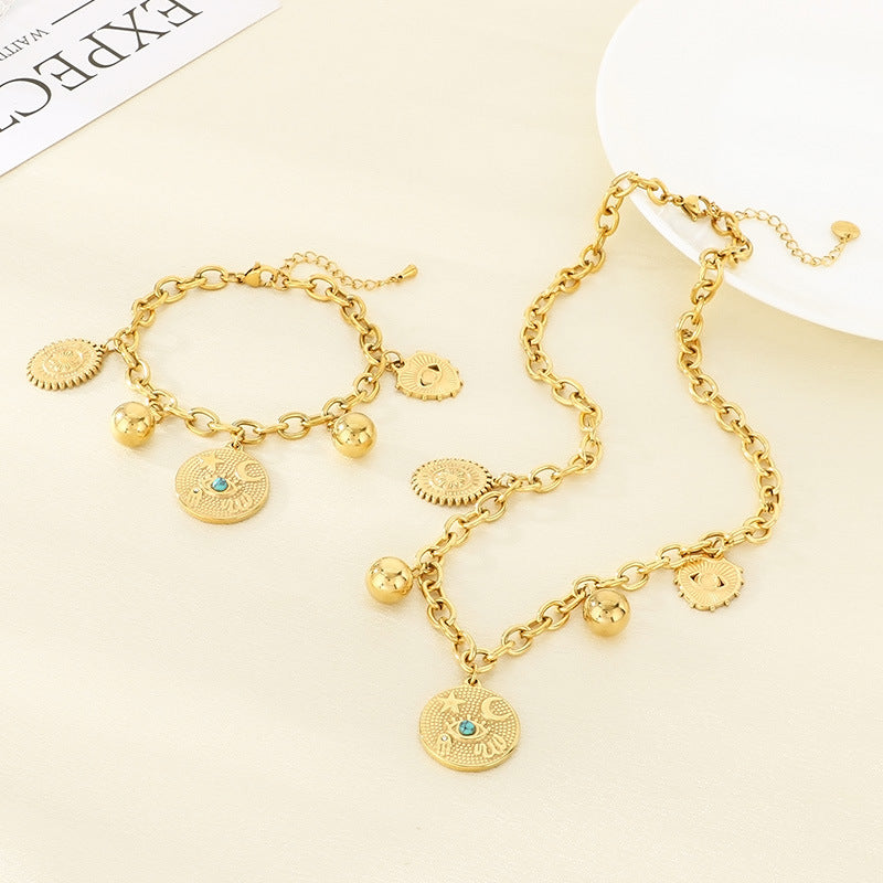 Gold Charm Chain Necklace & Bracelet Set