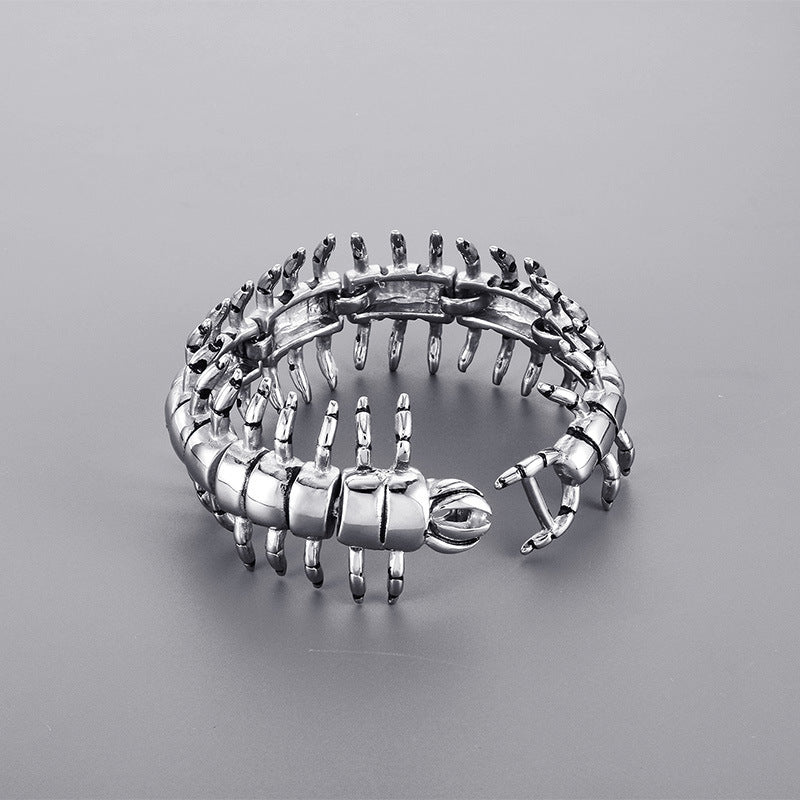 316L stainless steel personalized design jewelry, retro exaggerated centipede crocodile lizard men's titanium steel casting bracelet