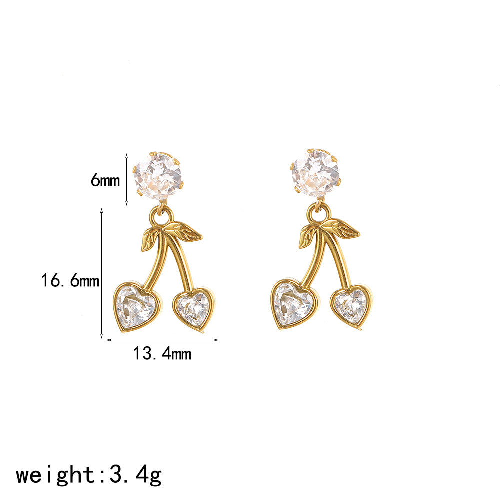 European and American cross-border fruit pendant stainless steel necklace women's fashion versatile personality diamond-encrusted zircon long collarbone chain