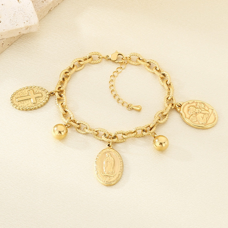 Cross-border new jewelry stainless steel accessories jewelry women's high-end flower angel doll cross pendant matching