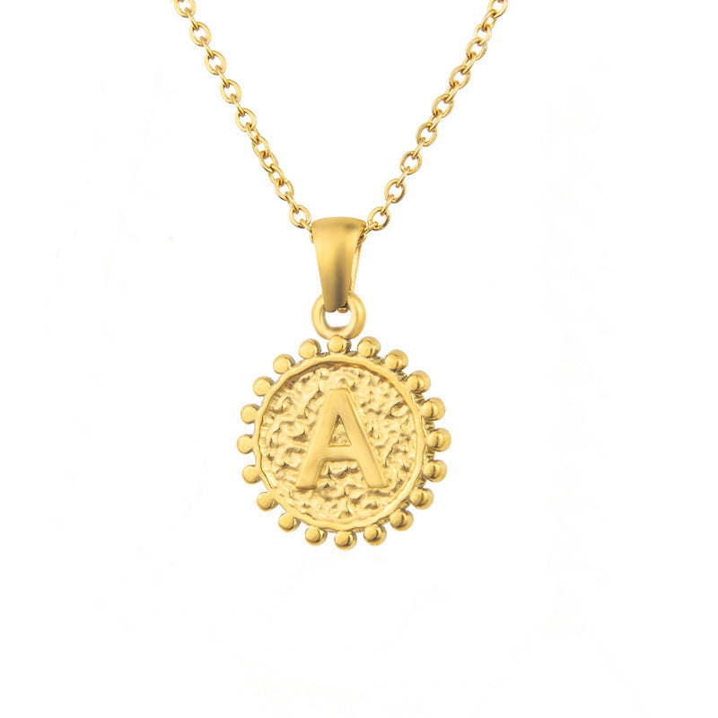 Cross-border hot-selling titanium steel necklace strip does not fade 18k gold-plated A-Z letter chain pendant fashionable couple gift