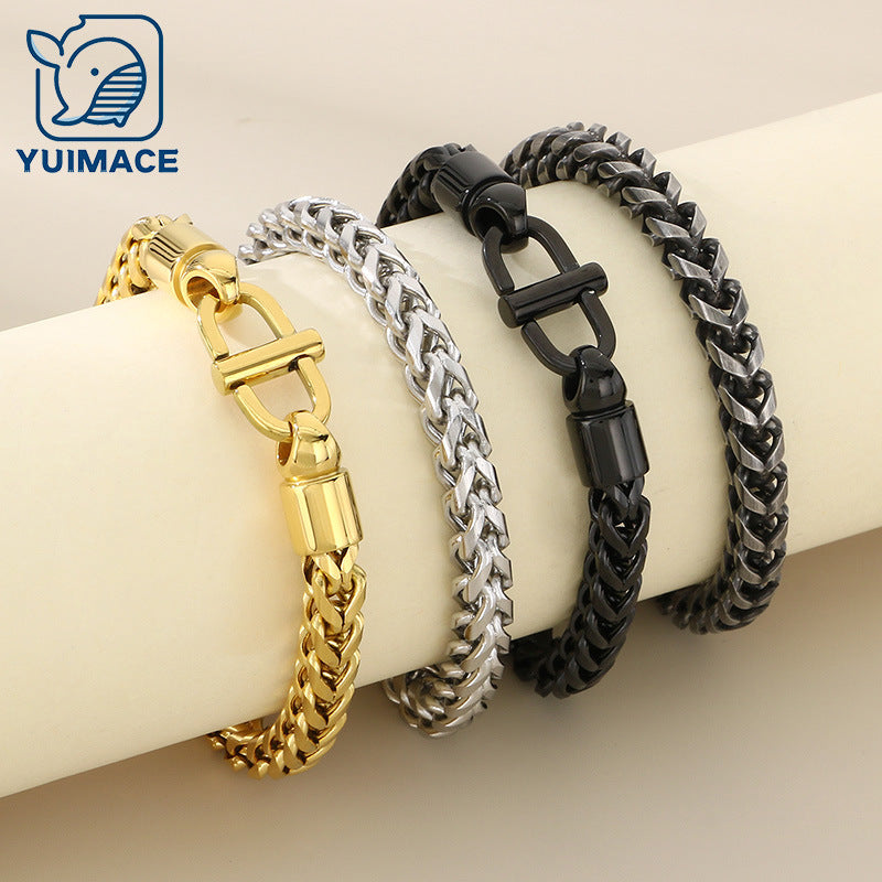 Simple trend personalized stainless steel keel chain Japanese buckle bracelet titanium steel unisex bracelet spot accessories