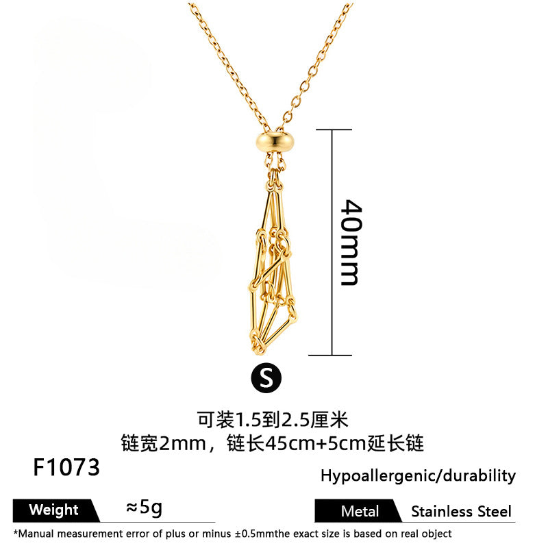 European and American cross-border stainless steel high-end bamboo necklace woven mesh pocket adjustment chain pendant mesh pocket halterneck jewelry
