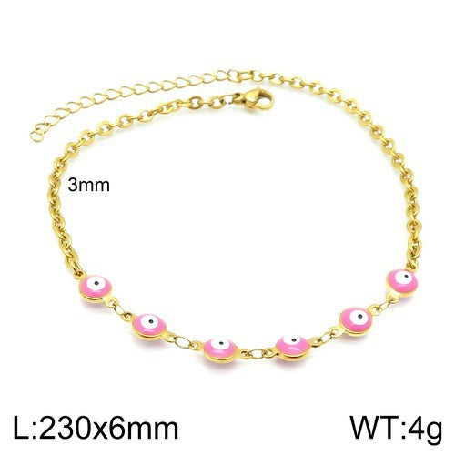 European and American fashion bohemian color resin devil's eye stainless steel anklet women's 18K titanium steel oval bracelet