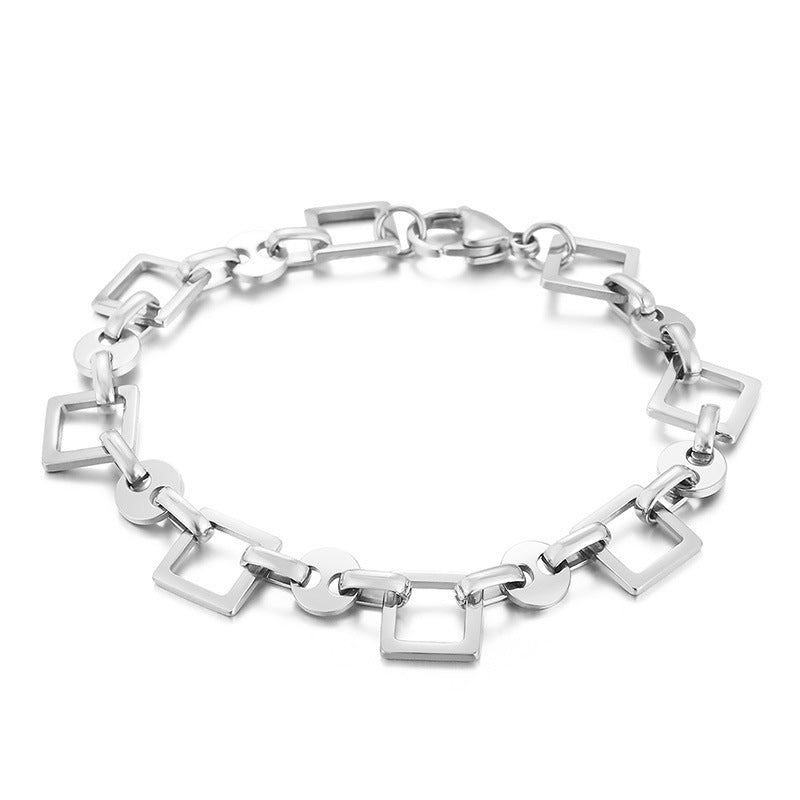 New stainless steel handmade chain, square gear love chain, personalized fashion men's and women's bracelets, accessories