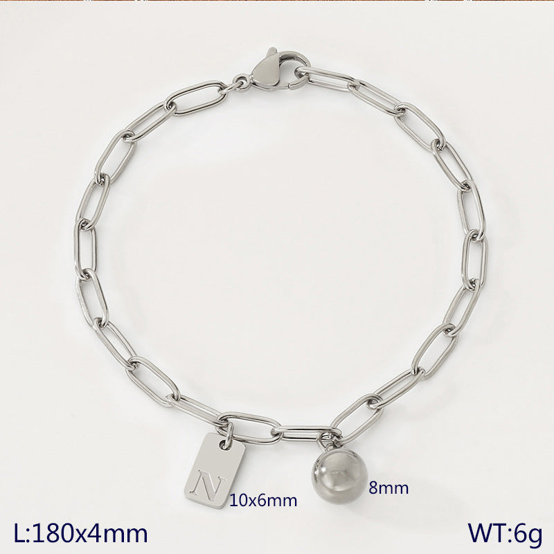 ins stylish and simple stainless steel 26-letter tag pendant return chain bracelet square brand pendant versatile jewelry