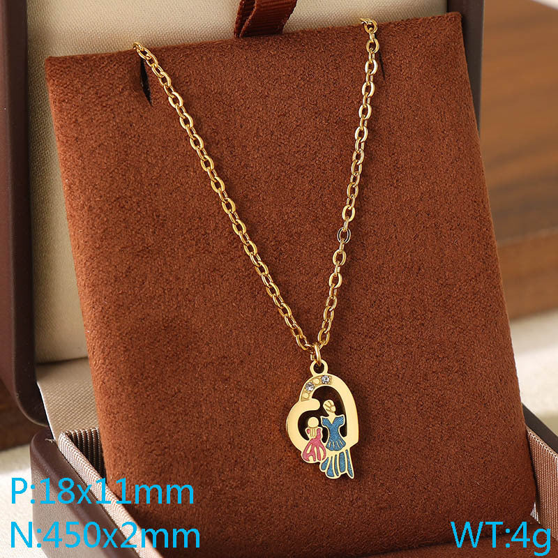 Cross-border Mother's Day style Stainless steel love mom pendant necklace 18K gold simple and versatile high-sense collarbone chain