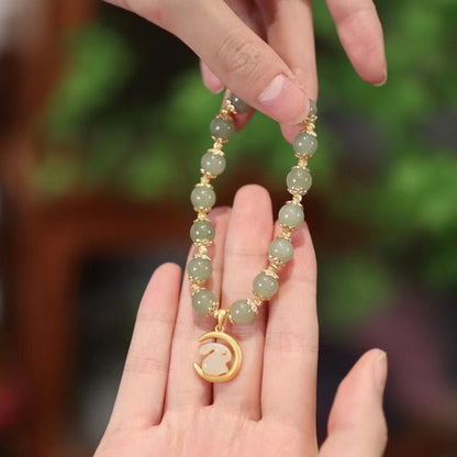 天然8MM和田玉圆珠单圈手链S925银镀金隔片两世欢手串