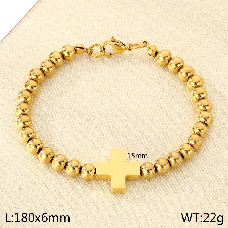 New simple stainless steel 6MM bead cross beaded bracelet women's fashion bracelet bracelet spot accessories