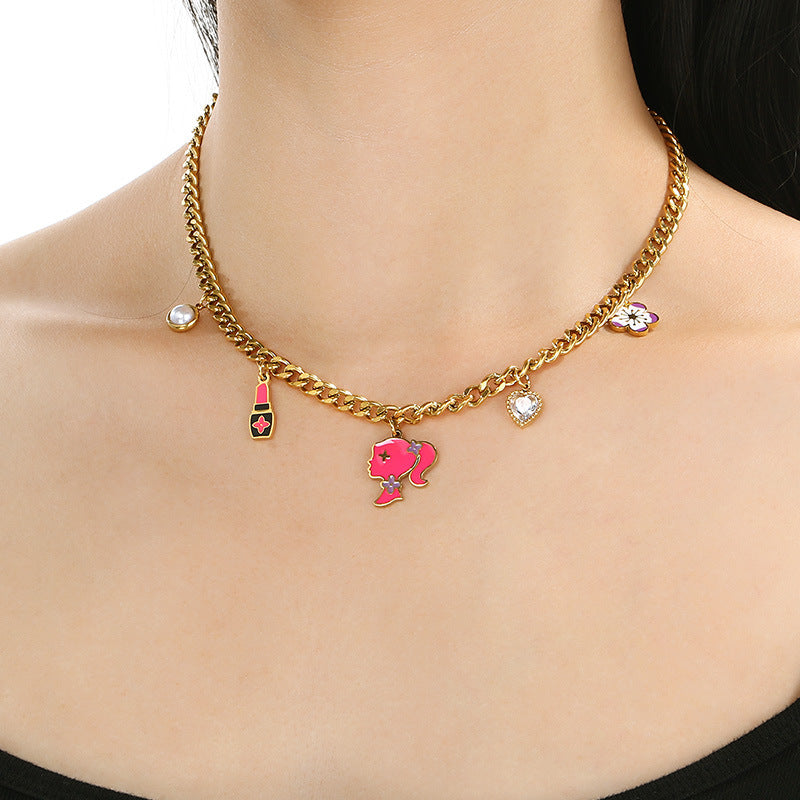 Cross-border stainless steel DIY love necklace, dopamine jewelry, niche high-end dripping girl pendant jewelry