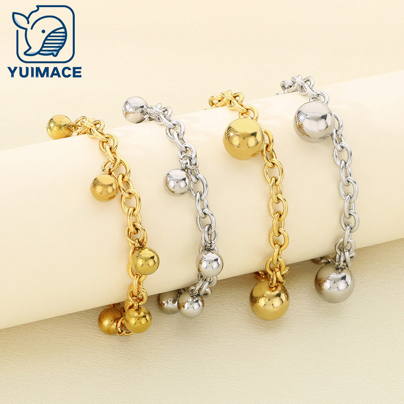 Simple stainless steel 18K gold bohemian round bead bracelet niche design jewelry bell spot bracelet wholesale