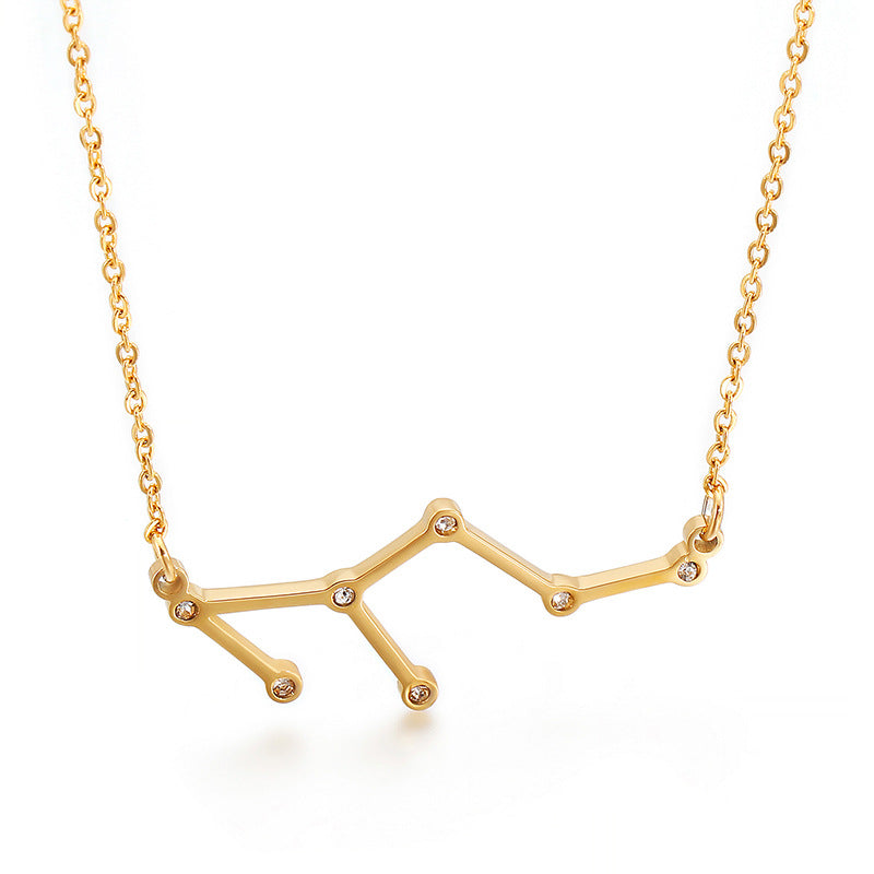 Creative new personalized fashion titanium steel constellation necklace, simple and versatile stainless steel 12 constellation pendant collarbone chain