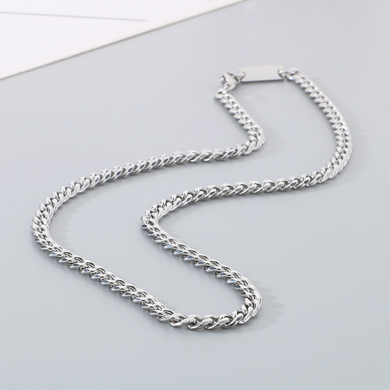 Cross-border fashion 18K gold stainless steel Cuban chain can be laser small square necklace necklace with chain jewelry