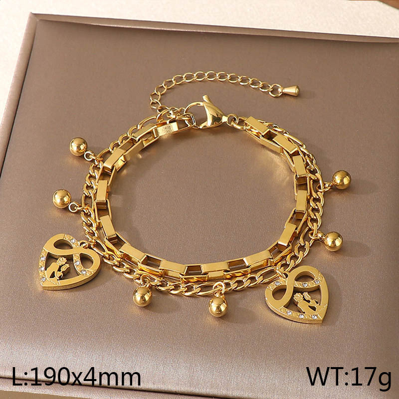 New Mother's Day Versatile Double-layer Love Pendant Stacked with Stainless Steel Versatile Bracelet Spot Mother's Day Style