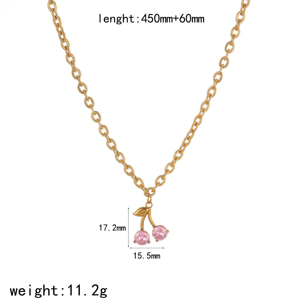 European and American cross-border fruit pendant stainless steel necklace women's fashion versatile personality diamond-encrusted zircon long collarbone chain