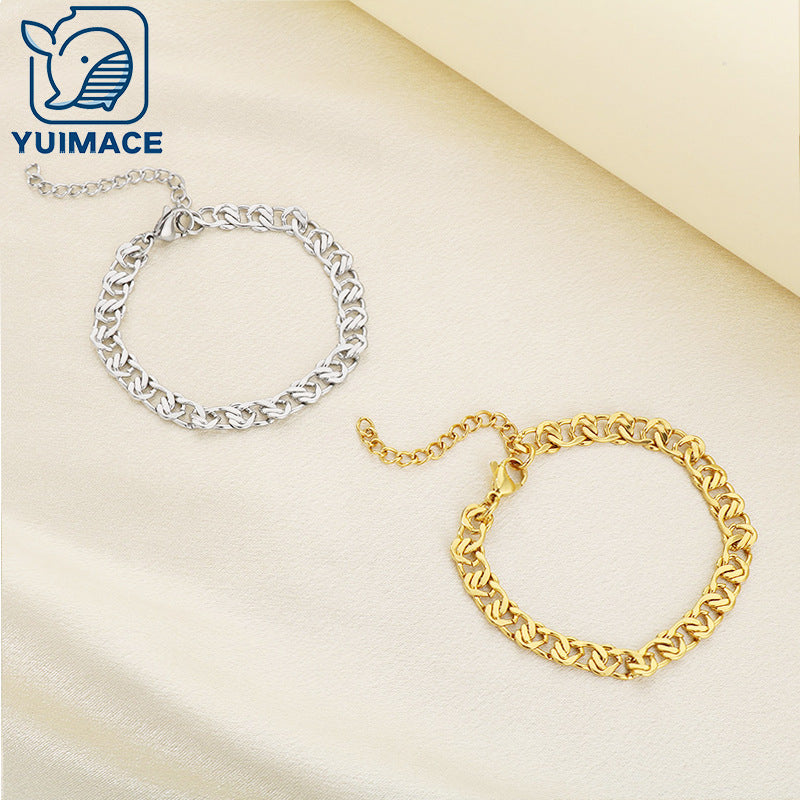 Fashion Hong Kong style necklace stainless steel cut-out NK chain bracelet splicing chain 18K gold men's and women's personality accessories accessories