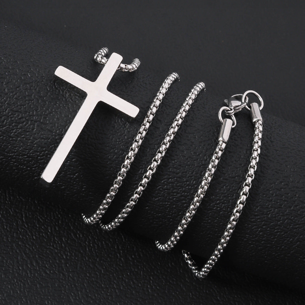 Cross-border European and American stainless steel cross necklace men's simple fashion long pendant sweater chain women's titanium steel necklace