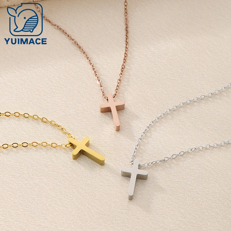 Cross-border fashion simple cross necklace does not fade stainless steel personalized pendant collarbone chain high-end accessories