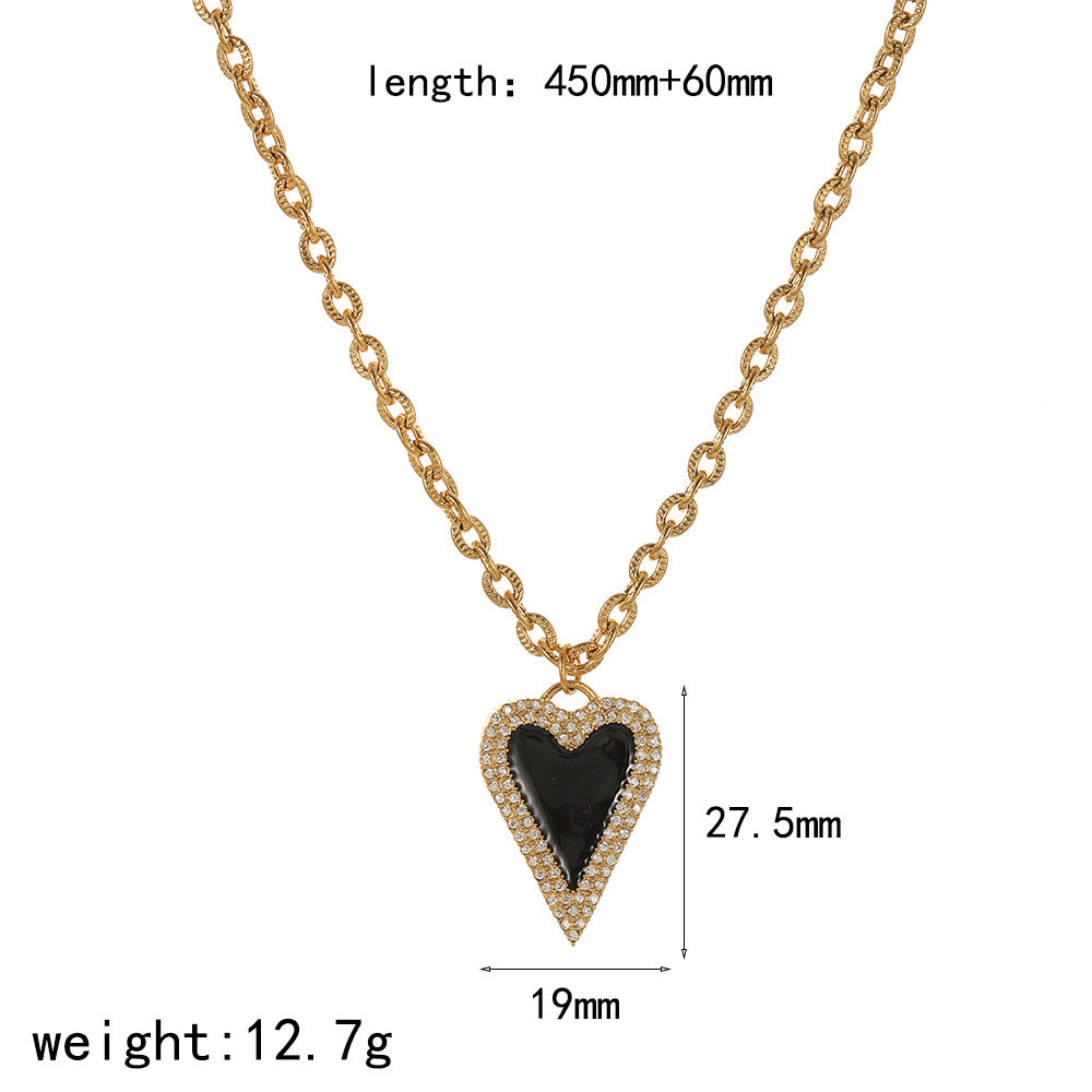 Cross-border European and American personalized stainless steel love necklace women's niche design diamond-encrusted oil dripping heart-shaped titanium steel clavicle chain