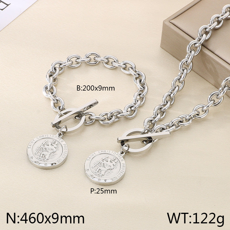 European and American fashion personalized retro portrait tree round brand stainless steel pendant chain high-end temperament set jewelry