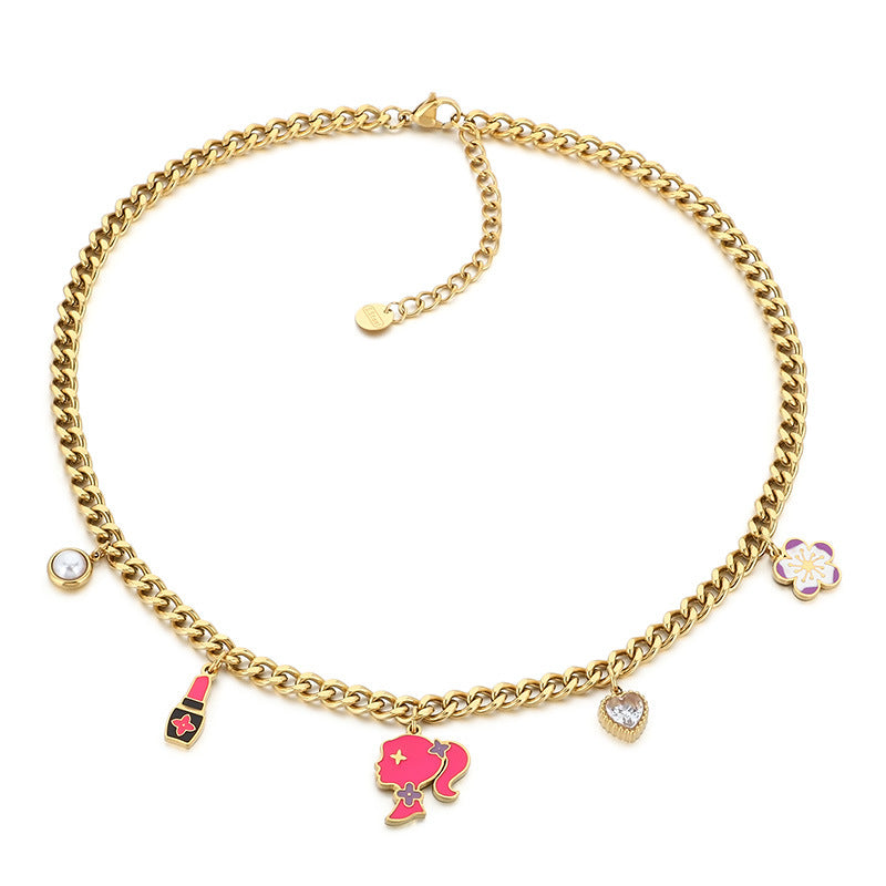 Cross-border stainless steel DIY love necklace, dopamine jewelry, niche high-end dripping girl pendant jewelry