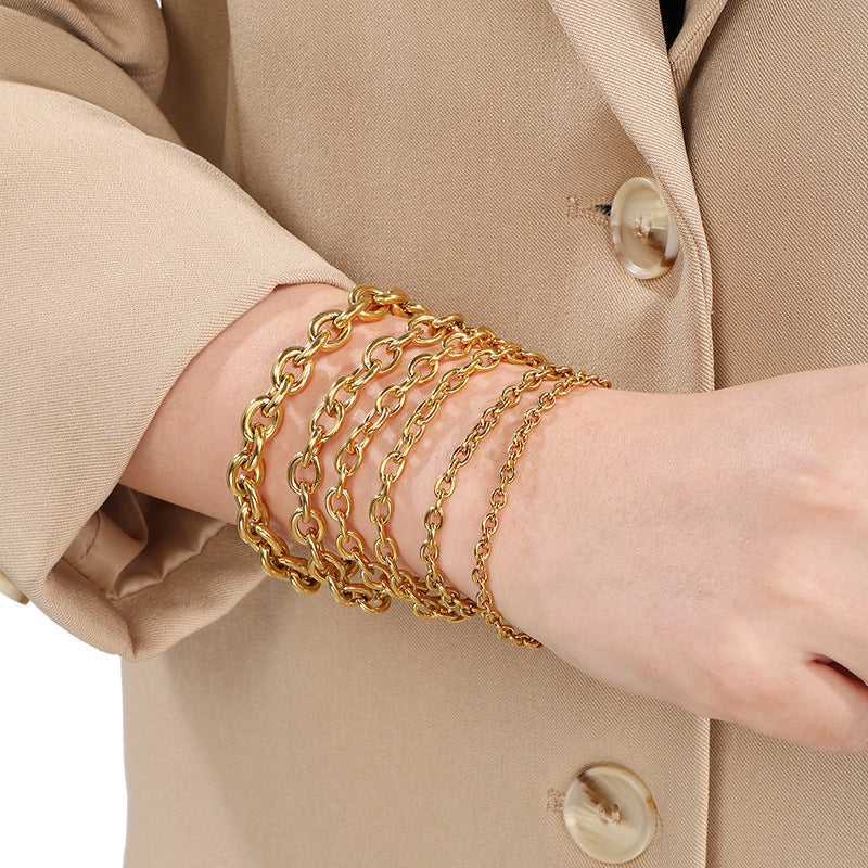 European and American fashion ins cold wind stainless steel OT buckle bracelet men and women trend couple simple O-chain necklace accessories